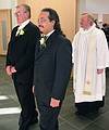 Aug 31, 2001 - Inga and Eric's wedding, Eskifjrur, Iceland.<br />Atli, Carl, and the priest.