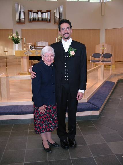 Aug 31, 2001 - Inga and Eric's wedding, Eskifjrur, Iceland.<br />Marie and grandson Eric.