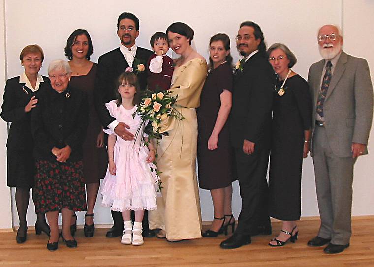 Aug 31, 2001 - Inga and Eric's wedding, Eskifjrur, Iceland.<br />Baiba, Marie, Melody, Dagbjrt, Eric, Gujn, Inga, Holly, Carl, Joyce, and Egils.