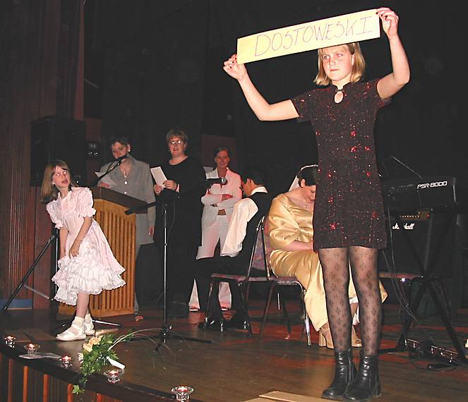 Aug 31, 2001 - Inga and Eric's wedding reception and Atli's 60th birthday celebration, Eskifjrur, Iceland.<br />Dagbjrt, Kristjana, Dagmar, Julia, Eric, Inga and Kata playing the newlywed game where they have to guess the partners likes and dislikes.