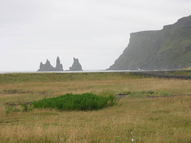 Sept 2, 2001 - Vk, Iceland.<br />The Reynisdrangur sea stacks.