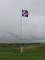 Sept 2, 2001 - Church at Sklholt, Iceland.<br />The Icelandic flag.