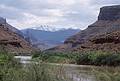 May 13, 2001 - Scenic highway Utah-128.<br />Colorado River with Fisher Towers and La Sal Mountains in the background.