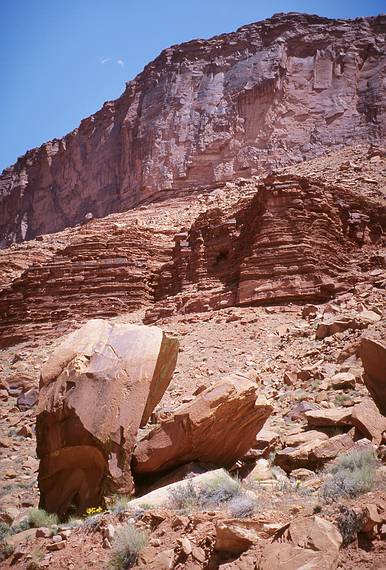 May 13, 2001 - Scenic highway Utah-128.<br />Layered rock and rock faces along the Colorado River.