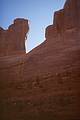 May 14, 2001 - Arches National Park, Utah.<br />Detail of east side wall of Park Avenue in the morning.