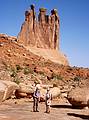 May 14, 2001 - Arches National Park, Utah.<br />Joyce and Baiba in front of the Three Gossips along Park Avenue.