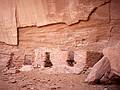 May 17, 2001 - Full day tour of Mystery Valley and Monument Valley, Utah/Arizona.<br />Anasazi ruins at the base of a cliff.