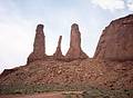 May 17, 2001 - Full day tour of Mystery Valley and Monument Valley, Utah/Arizona.<br />The Three Sisters or WV (welcome visitors).