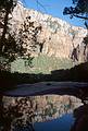 May 20, 2001 - Emerald Pools hike, Zion National Park, Utah.<br />Far wall of Zion Canyon reflected in Middle Emerald Pool.