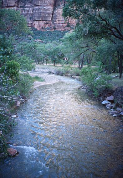 May 20, 2001 - Emerald Pools hike, Zion National Park, Utah.<br />North Fork Virgin River from the Grotto footbridge.