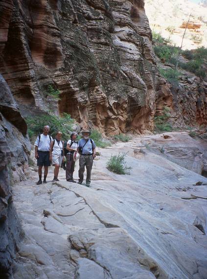 May 21, 2001 -  Zion National Park, Utah.<br />Hike to Observation Point along trail by the same name.<br />The hikers: Ronnie, Baiba, Joyce, and Egils.