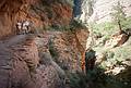 May 21, 2001 -  Zion National Park, Utah.<br />Hike to Observation Point along trail by the same name.<br />Joyce, Baiba, and Ronnie on the trail cut out of the vertical wall.