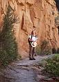 May 21, 2001 -  Zion National Park, Utah.<br />Hike to Observation Point along trail by the same name.<br />Joyce in the warm glow of the canyon.