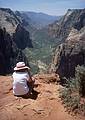 May 21, 2001 -  Zion National Park, Utah.<br />Hike to Observation Point along trail by the same name.<br />Joyce taking in the view at Observation Point.