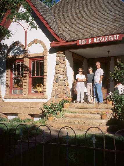 May 22, 2001 - Springdale, Utah (just south of Zion National Park).<br />Baiba, Joyce, and Ronnie on the front porch of O'Toole's B&B.