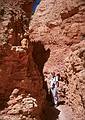 May 22, 2001 - Bryce Canyon National Park, Utah.<br />Hike along Navajo Loop Trail and Queens Garden Trail.<br />Baiba about to enter a narrow section of the trail.