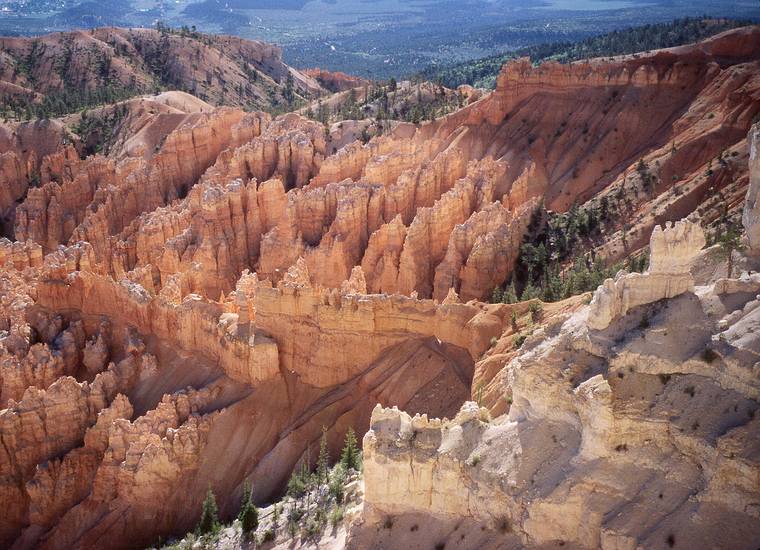 May 23, 2001 - Peekaboo Loop Trail Hike, Bryce Canyon National Park, Utah.<br />View of back lit hoodoos from Bryce Point, the trailhead.