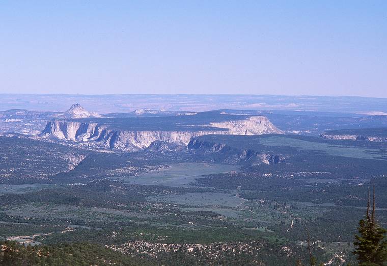May 23, 2001 - Bryce Canyon National Park, Utah.<br />A mesa in the distance seen from the end of the Bristlecone Trail<br />(with binoculars, we could see Monument Valley, about 120 miles away).