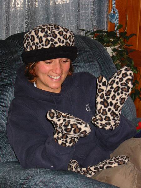 Jan 22, 2002 - At Carl and Holly's in Ringe, New Hampshire.<br />Melody and her fleece things that Carl and Holly gave her as a Xmas present.