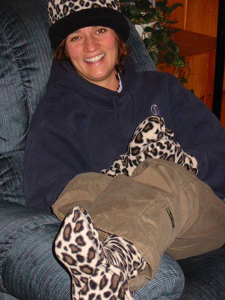 Jan 22, 2002 - At Carl and Holly's in Ringe, New Hampshire.<br />Melody and her fleece things that Carl and Holly gave her as a Xmas present.