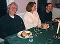 April 6, 2002 - Merrimac, Massachusetts.<br />Bill, Rhoda, and Chet and platefulls of salmon cooked by Joyce.