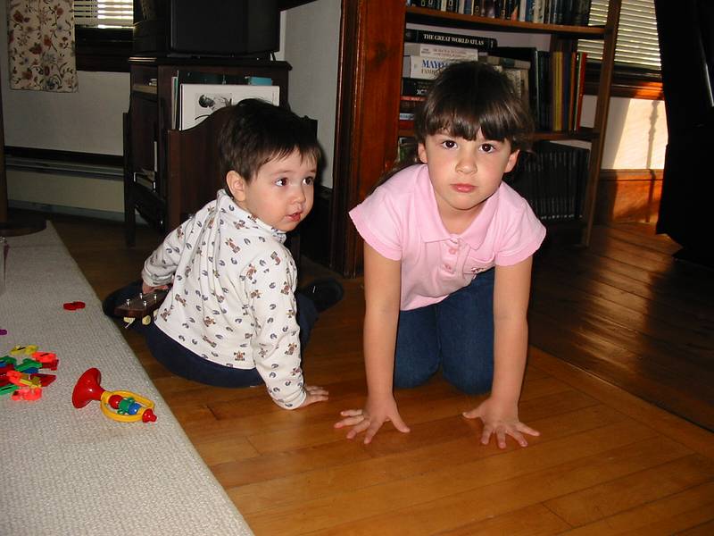 April 25, 2002 - Merrimac, Massachusetts.<br />Gujon and Arianna in the living room.