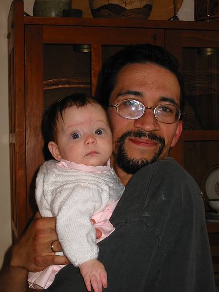 April 25, 2002 - Merrimac, Massachusetts.<br />Eric holding Miranda.