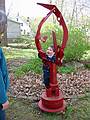 May 1, 2002 - Merrimac, MA.<br />Gujon on "G-Force" (Joyce's sculpture).