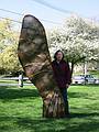 May 4, 2002 - Bradford Common, Bradford, MA.<br />Outdoor sculpture exhibit.<br />Joyce and her steel maple seed sculpture (Perception3 - awarded best in show).