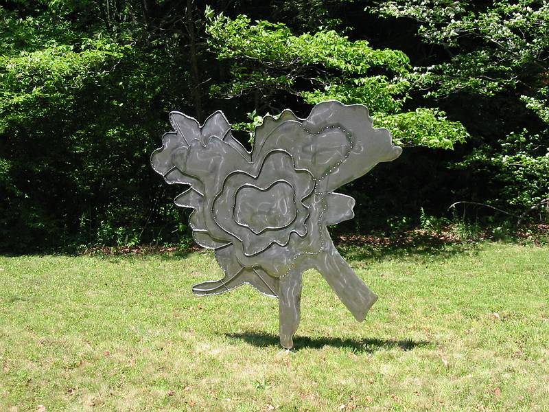 June 1, 2002 - Maudslay State Park, Newburyport, Massachusetts.<br />Outdoor sculpture exhibit installation day.<br />Joyce's "Maple footprint en pointe"