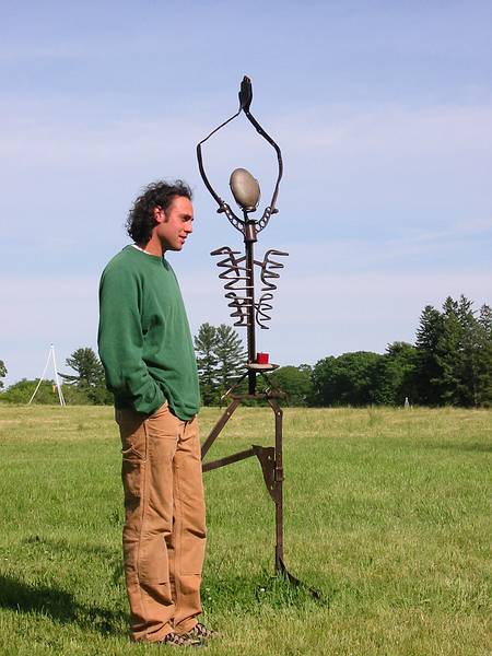 June 8, 2002 - Maudslay State Park, Newburyport, Massachusetts.<br />Outdoor sculpture exhibit opening day and walk through led by Bert Snow.<br />Jefrey Gagne and his "Vrikshasana".