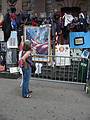 July 4, 2002 - New York, New York.<br />Joyce in front of 9/11 memorabilia in front of St. Paul's Chapel.