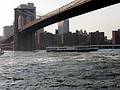 July 4, 2002 - New York, New York.<br />East River under the Brooklyn Bridge as seen from Brooklyn.