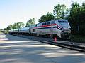 July 10, 2002 - Saratoga Springs, New York.<br />Amtrak train arriving from New York City.