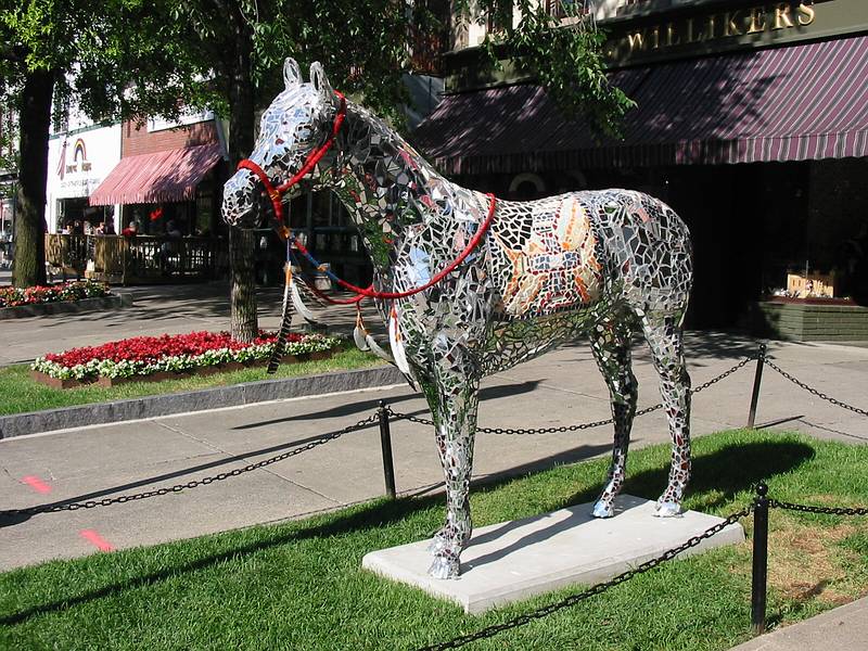 July 11, 2002 - Saratoga Springs, New York.<br />Another decorated horse on Broadway.