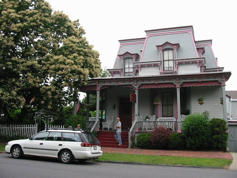 July 19, 2002 - Saratoga Springs, New York.<br />Joyce's car and Ronnie in front of the Chestnut Tree Inn B&B.