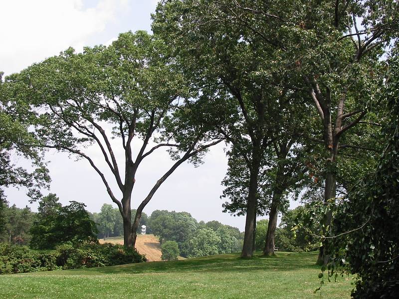 July 21, 2002 - Storm King Arts Center, Mountainville, New York.<br />Alice Aycock's "Three-Fold Manifestation II", 1987, in the distance.
