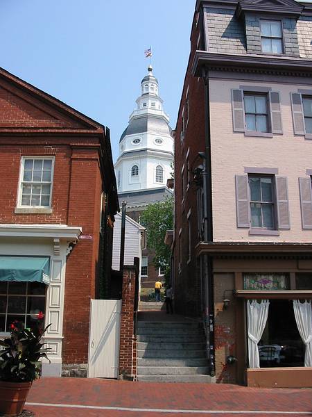 Aug 12, 2002 - Annapolis, Maryland.<br />State House tower from Main Street.