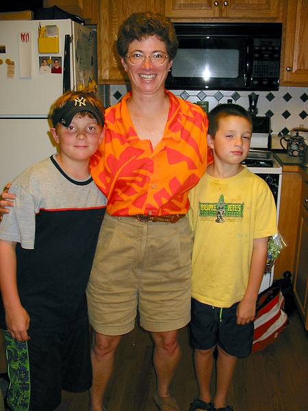 Aug 16, 2002 - SNAS reunion at Betsy's in Andover, Massachusetts.<br />Sally and her two boys.