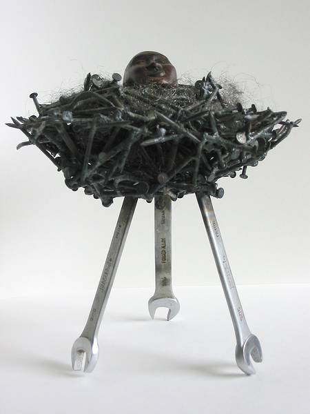 Aug 29, 2002 - Joyce's studio at 77 Elm Street, Amesbury, Massachusetts.<br />One of Joyce's sculptures "Regenesis".