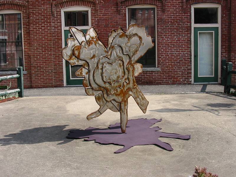 Sept 21, 2002 - The Millyard, Amesbury, Massachusetts.<br />Joyce's "Maple footprint en pointe" for the "Active Stance" sculpture exhibit which she organized.