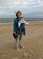 Nov. 11, 2002 - Off parking lot #3, Parker River National Wildlife Refuge, Plum Island, Massachusetts.<br />Joyce with Miranda.