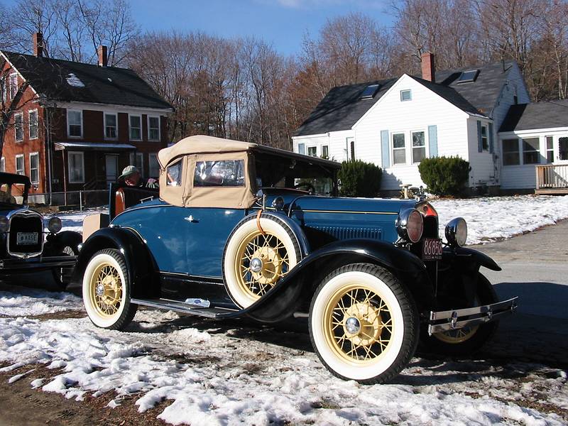 Dec 1, 2002 - Merrimac, Massachusetts.<br />Santa Parade participants gathering before the parade.<br />A Ford with a rumble seat.