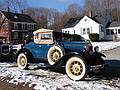 Dec 1, 2002 - Merrimac, Massachusetts.<br />Santa Parade participants gathering before the parade.<br />A Ford with a rumble seat.