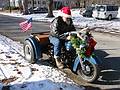Dec 1, 2002 - Merrimac, Massachusetts.<br />Santa Parade participants gathering before the parade.<br />Santa and his Harley Davidson tricycle.