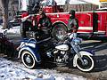 Dec 1, 2002 - Merrimac, Massachusetts.<br />Santa Parade participants gathering before the parade.<br />A Harley Davidson tricycle.