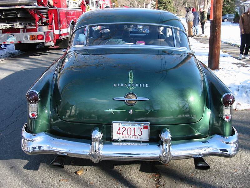 Dec 1, 2002 - Merrimac, Massachusetts.<br />Santa Parade participants gathering before the parade.<br />A 1952 Oldsmobile.