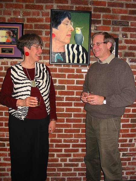 Dec 15, 2002 - Firehouse Arts Center, Newburyport, Massachusetts.<br />Lindley and Lance in front of painting of Lindley by Lance.