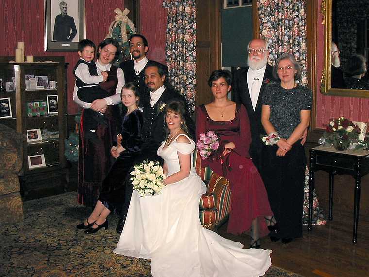 Dec 28, 2002 - Searles Castle, Windham, New Hampshire.<br />Carl and Holly's wedding.<br />Gujn (Eric's son), Inga, Dagbjrt, Eric, Carl, Holly, Melody, Egils, and Joyce.