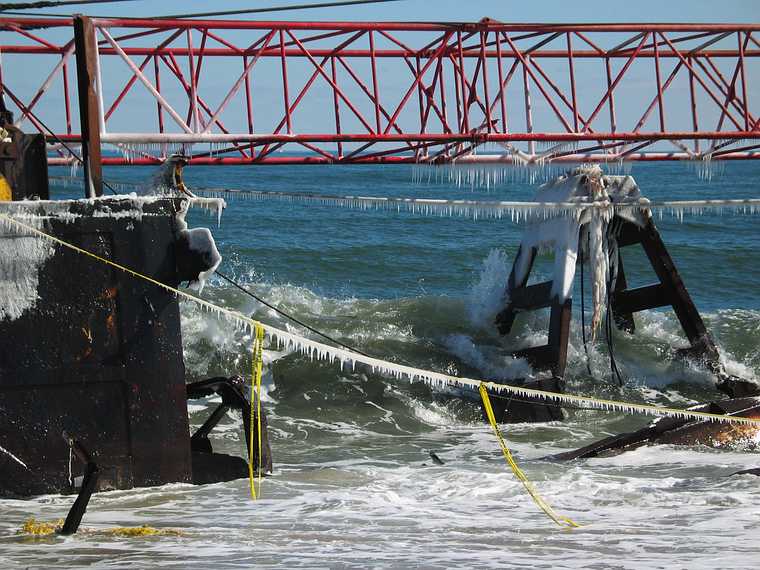 March 7, 2003 - North end of Plum Island, Massachusetts.<br />The grounded barge about to be dismantled.
